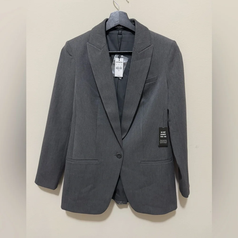Express Editor Long One button Blazer Grey